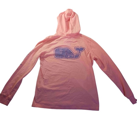 Vineyard Vines Womens XS Hooded Long Sleeve Tee Pink Whale Logo Lightweight - Picture 1 of 6